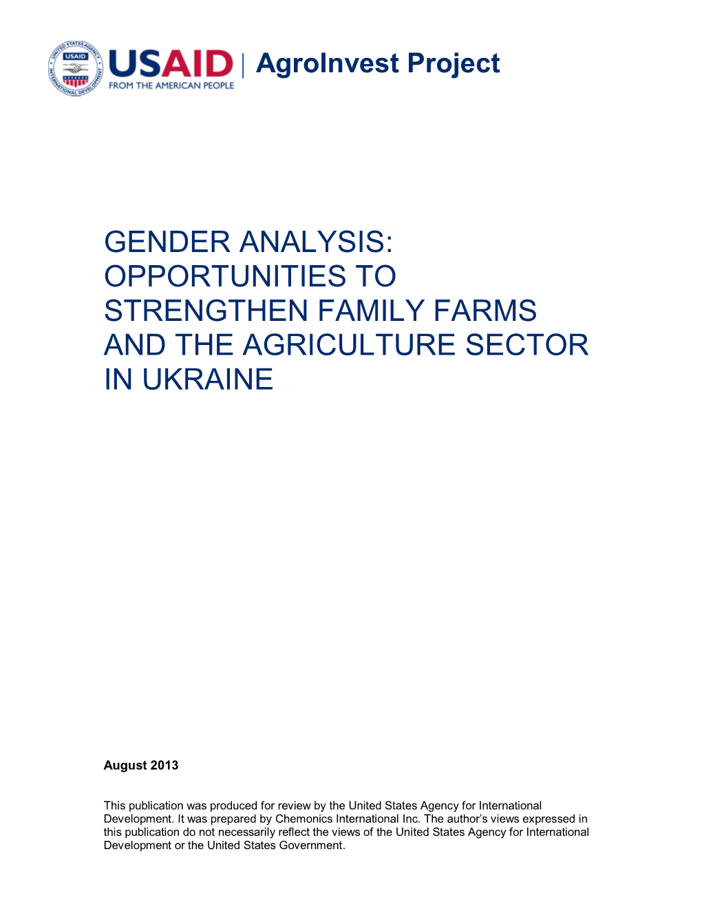 Agroinvest Gender Analysis: Opportunities to Strengthen Family