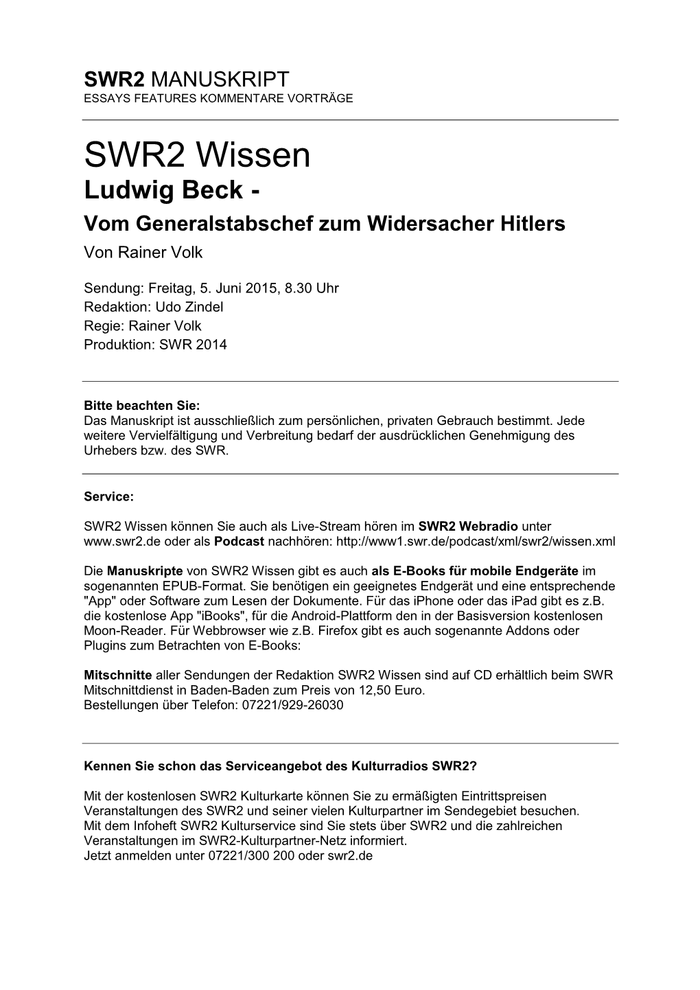 Ludwig Beck - Vom Generalstabschef Zum Widersacher Hitlers Von Rainer Volk