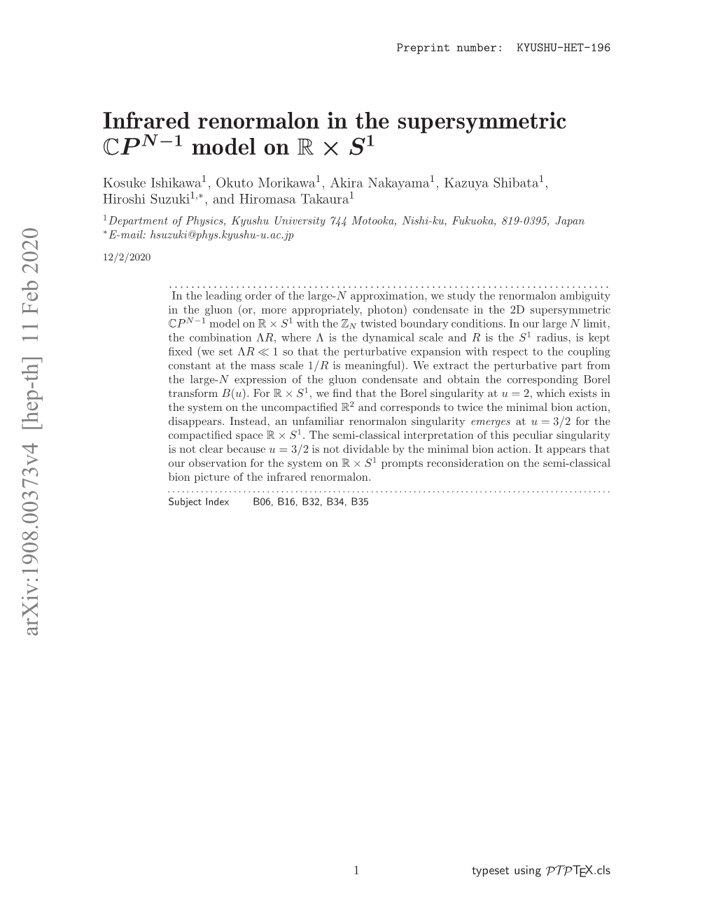 Arxiv:1908.00373V4 [Hep-Th] 11 Feb 2020 Infrared Renormalon in the Supersymmetric Model on R × S1