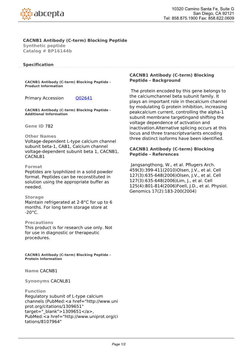 CACNB1 Antibody (C-Term) Blocking Peptide Synthetic Peptide Catalog # Bp16144b