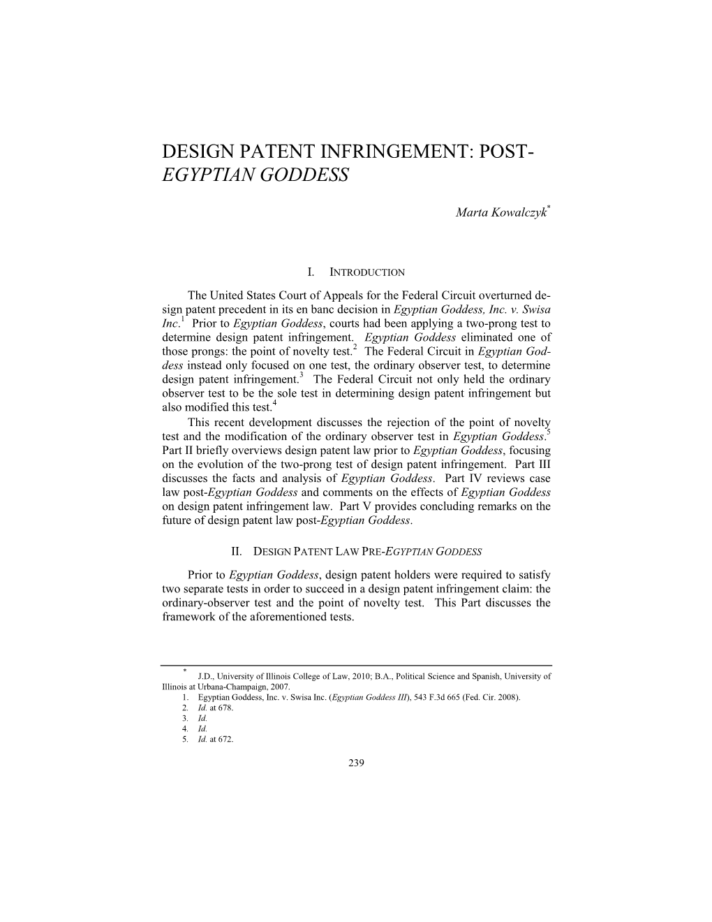 Design Patent Infringement: Post- Egyptian Goddess