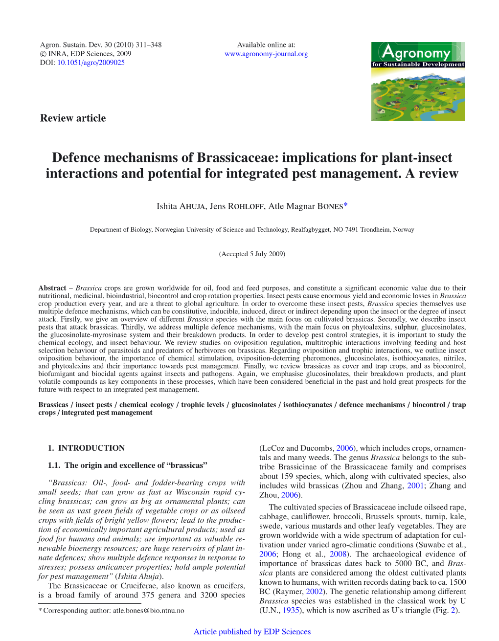 Defence Mechanisms of Brassicaceae: Implications for Plant-Insect Interactions and Potential for Integrated Pest Management