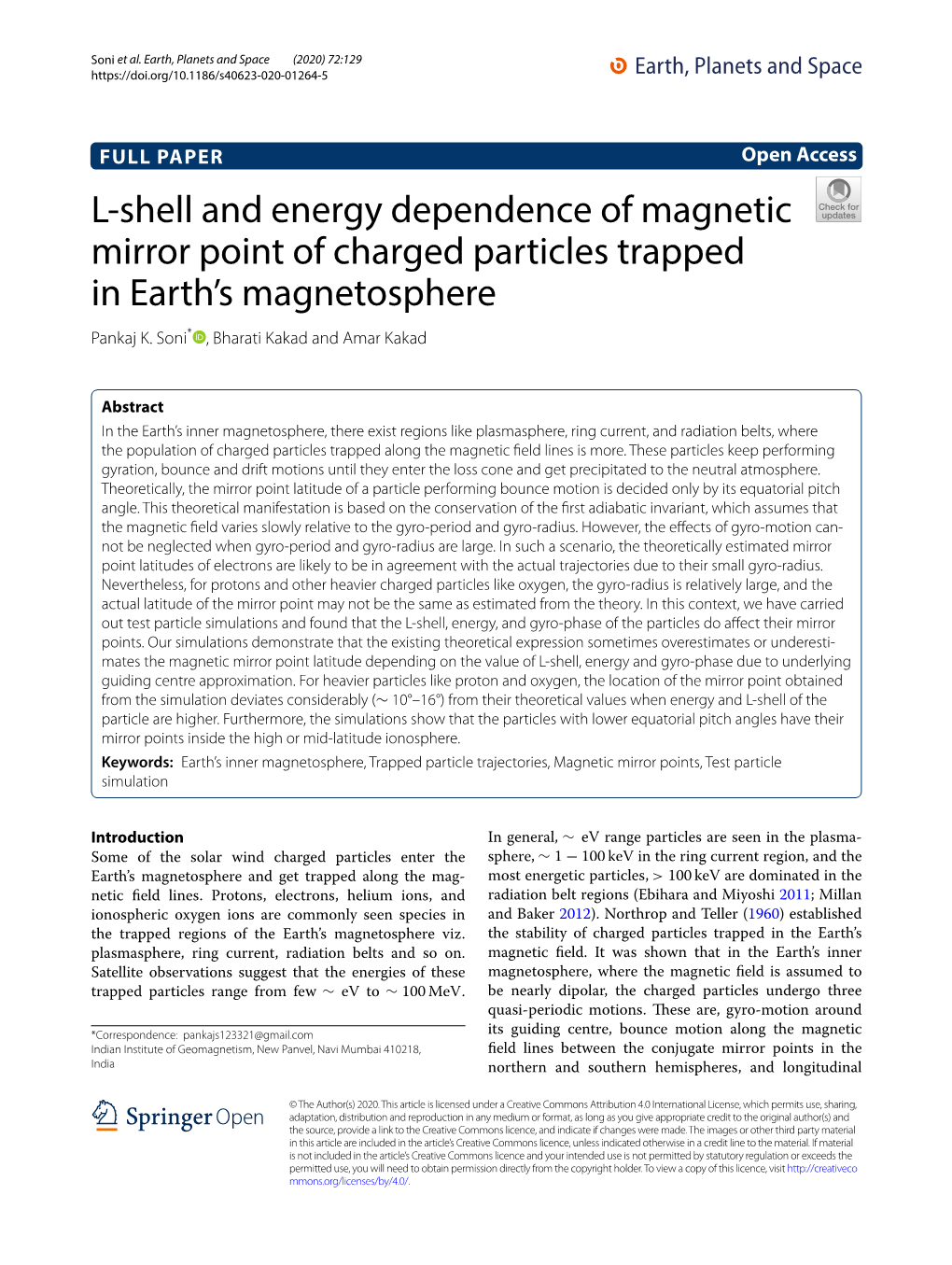 L-Shell and Energy Dependence of Magnetic Mirror Point of Charged