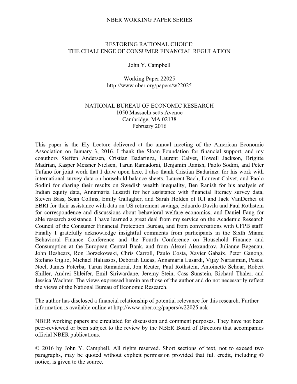 Restoring Rational Choice: the Challenge of Consumer Financial Regulation