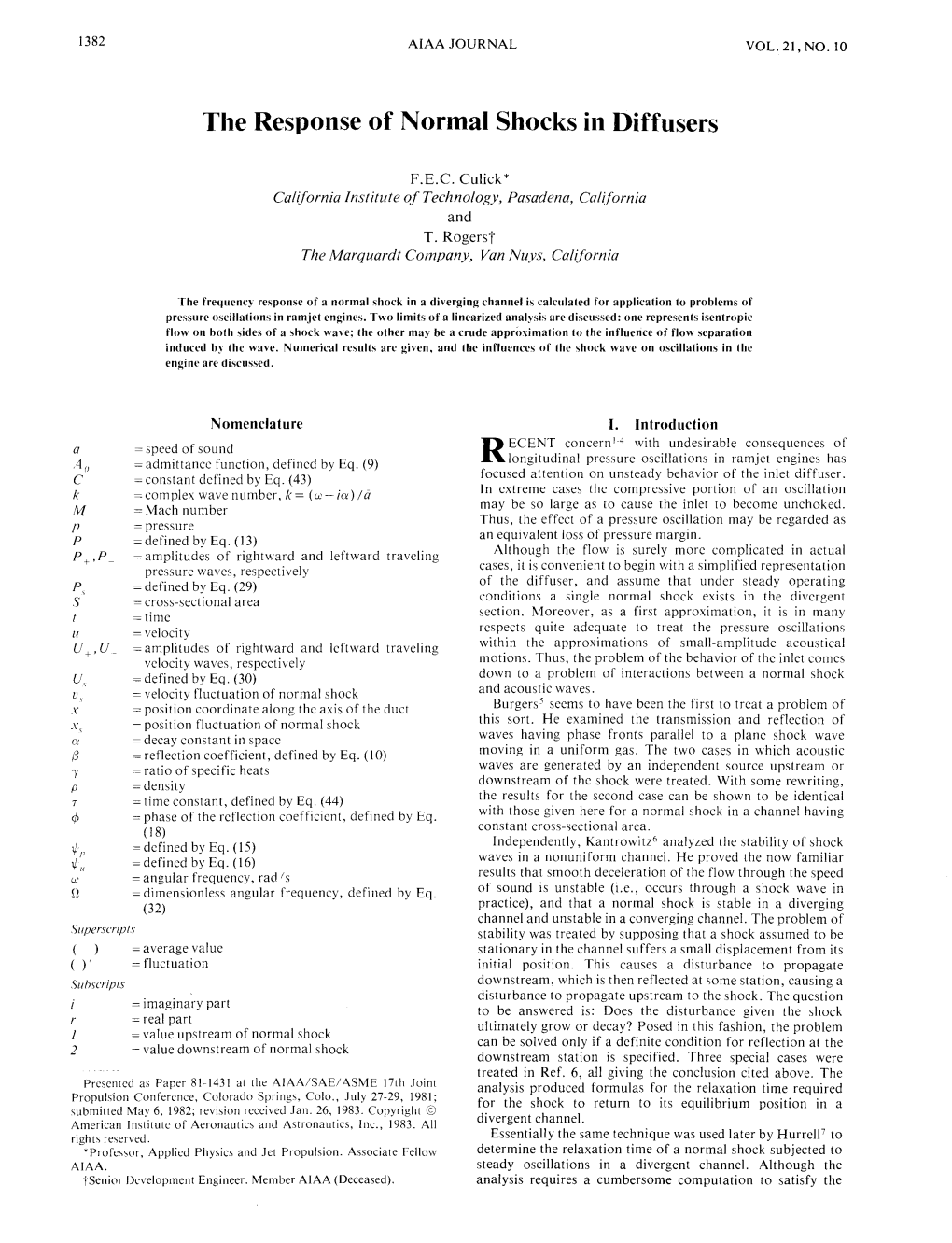 The Response of Normal Shocks in Diffusers