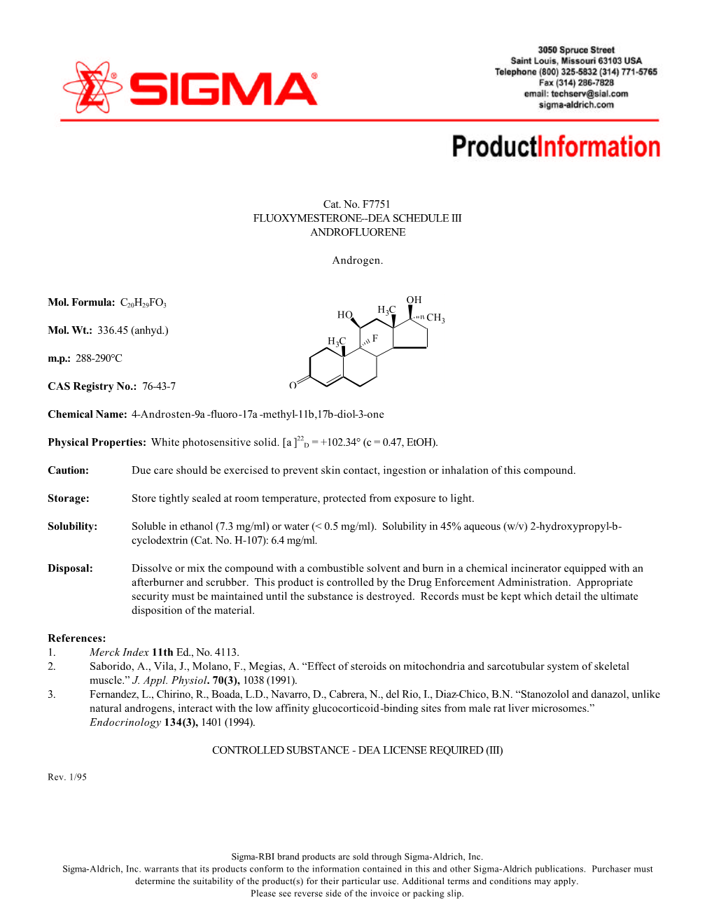 Fluoxymesterone-Dea Schedule Iii Androfluorene