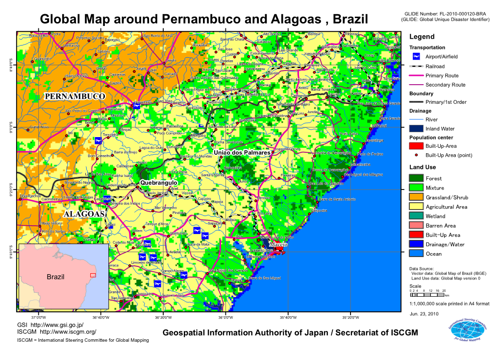 Global Map Around Pernambuco and Alagoas , Brazil (GLIDE: Global Unique Disaster Identifier)