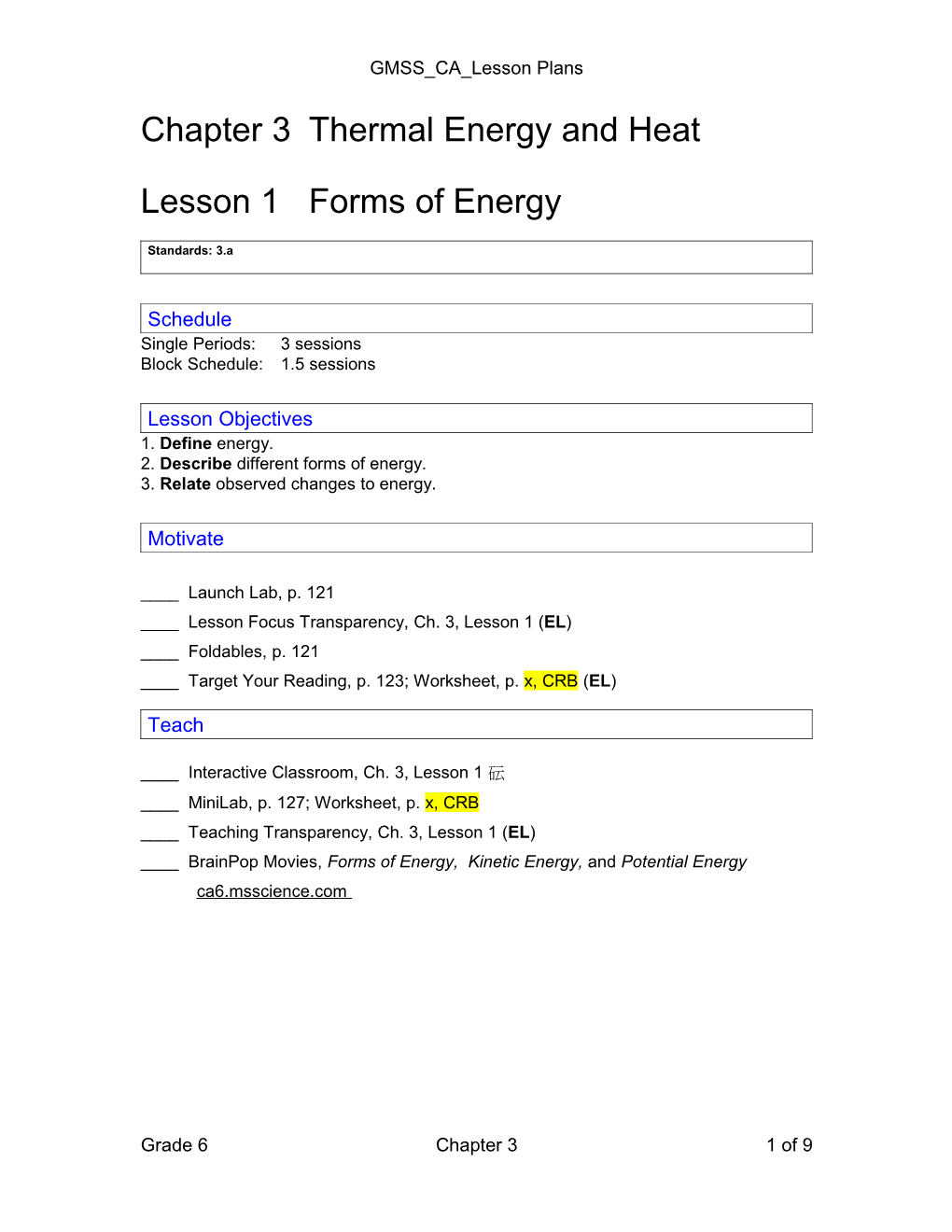 Chapter 3 Thermal Energy and Heat