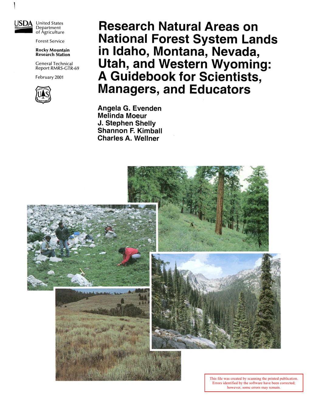 Research Natural Areas on National Forest System Lands in Idaho, Montana, Nevada, Utah, and Western Wyoming: a Guidebook for Scientists, Managers, and Educators