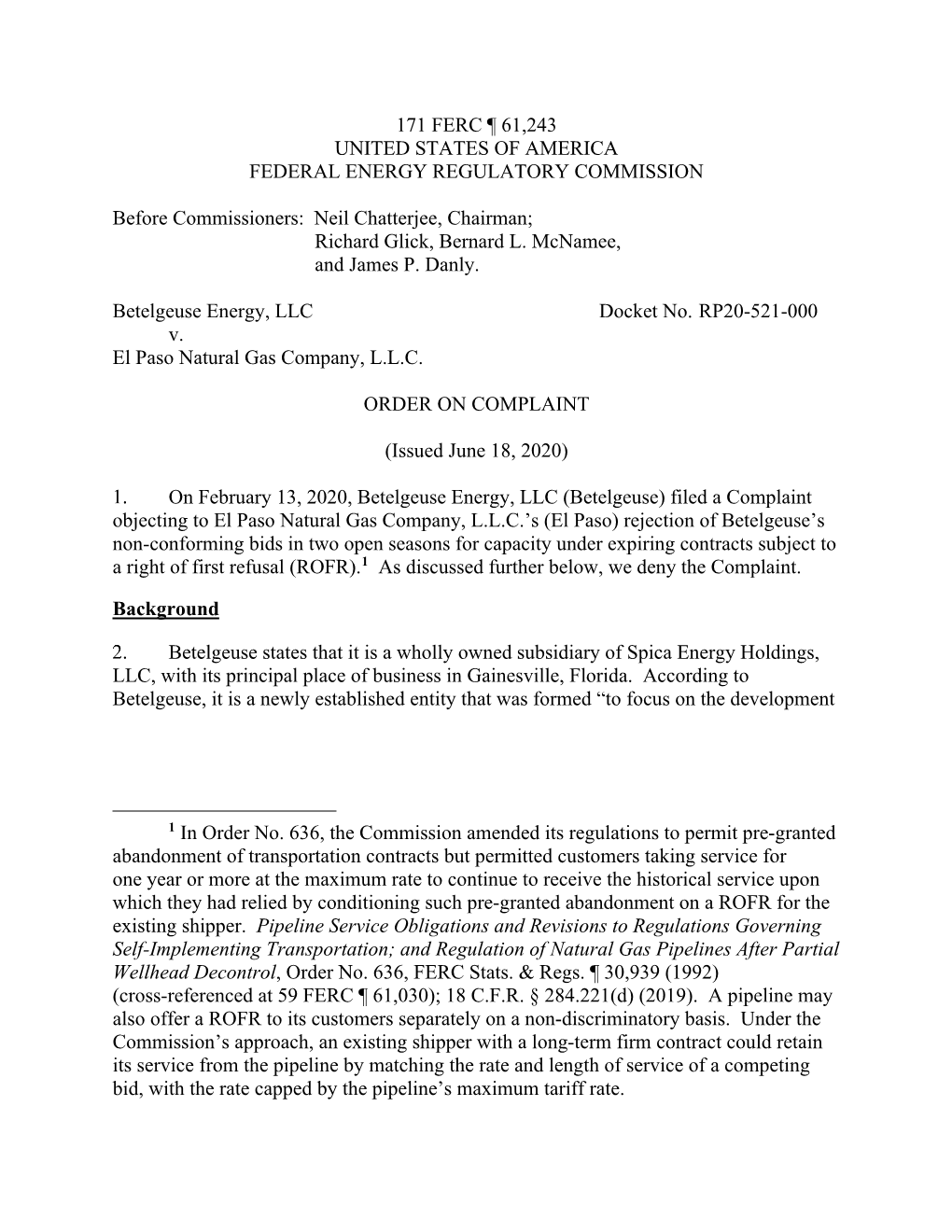 171 Ferc ¶ 61,243 United States of America Federal Energy Regulatory Commission