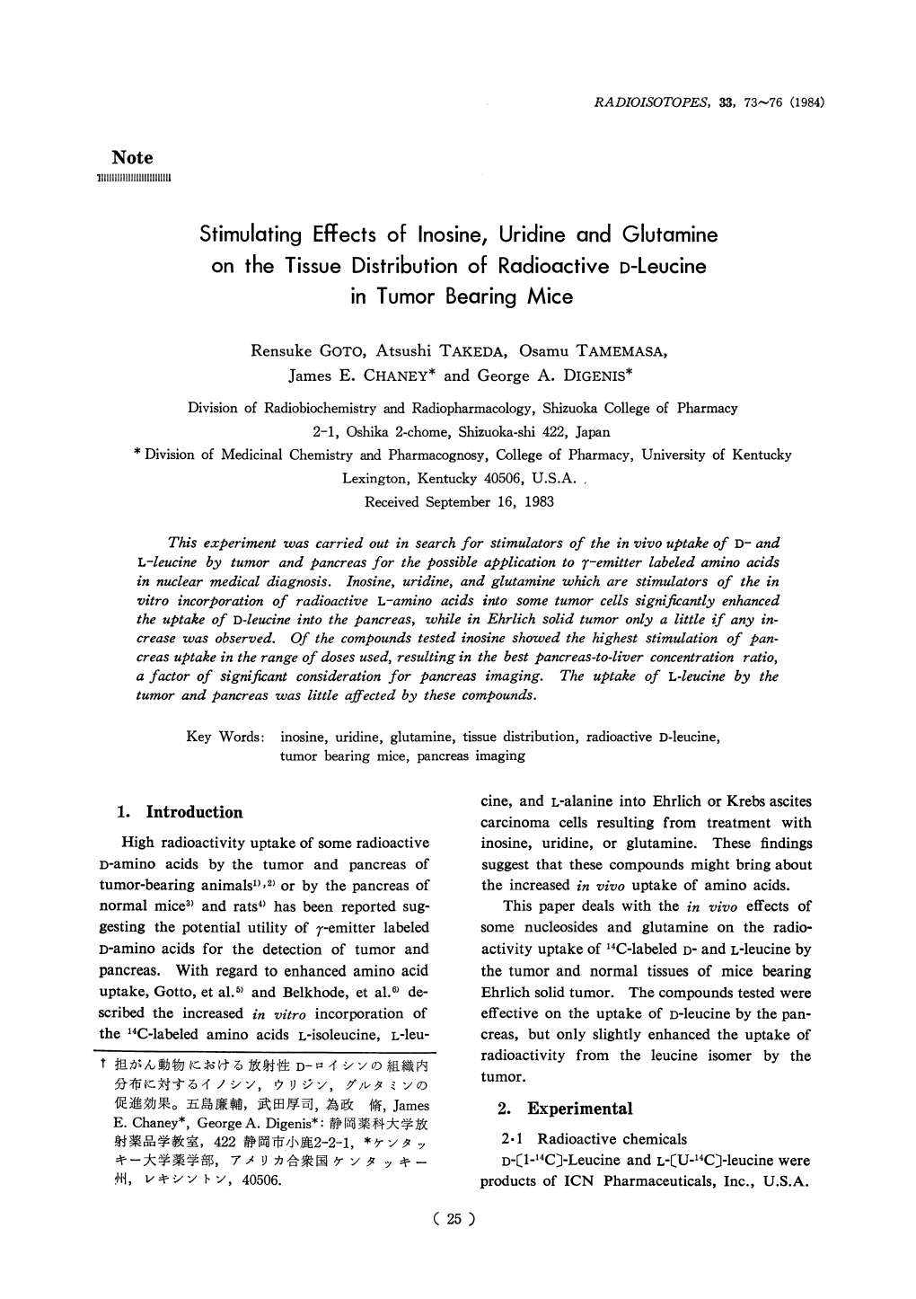 Stimulating Effects of Inosine, Uridine and Glutamine on the Tissue Distribution of Radioactive D-Leucine in Tumor Bearing Mice