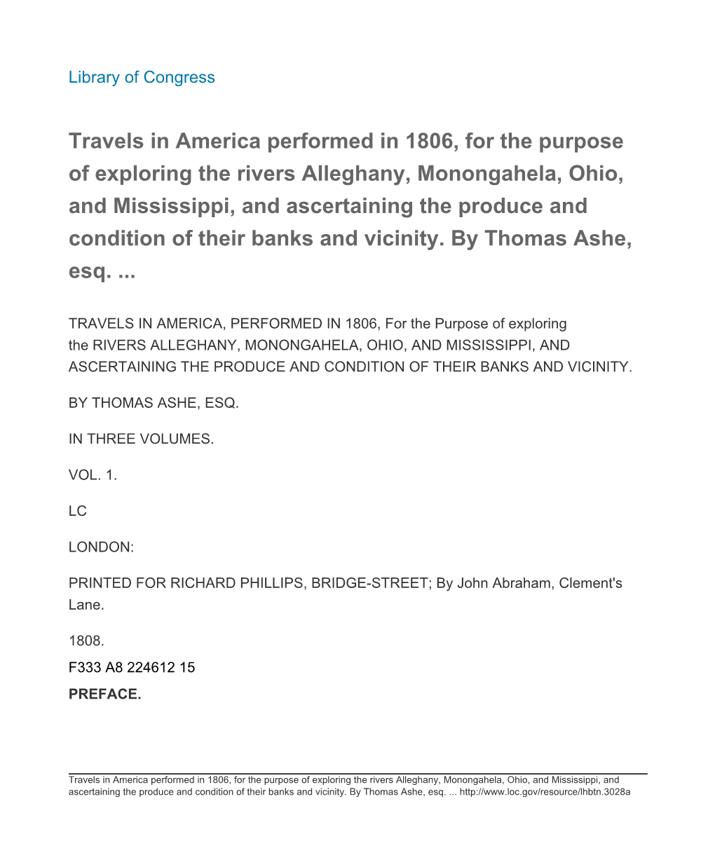 Travels in America Performed in 1806, for the Purpose of Exploring