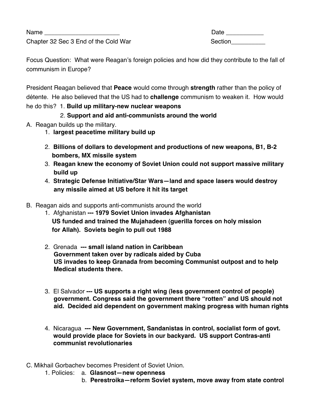 Chapter 32 Sec 3 End of the Cold War Section___Focus Question