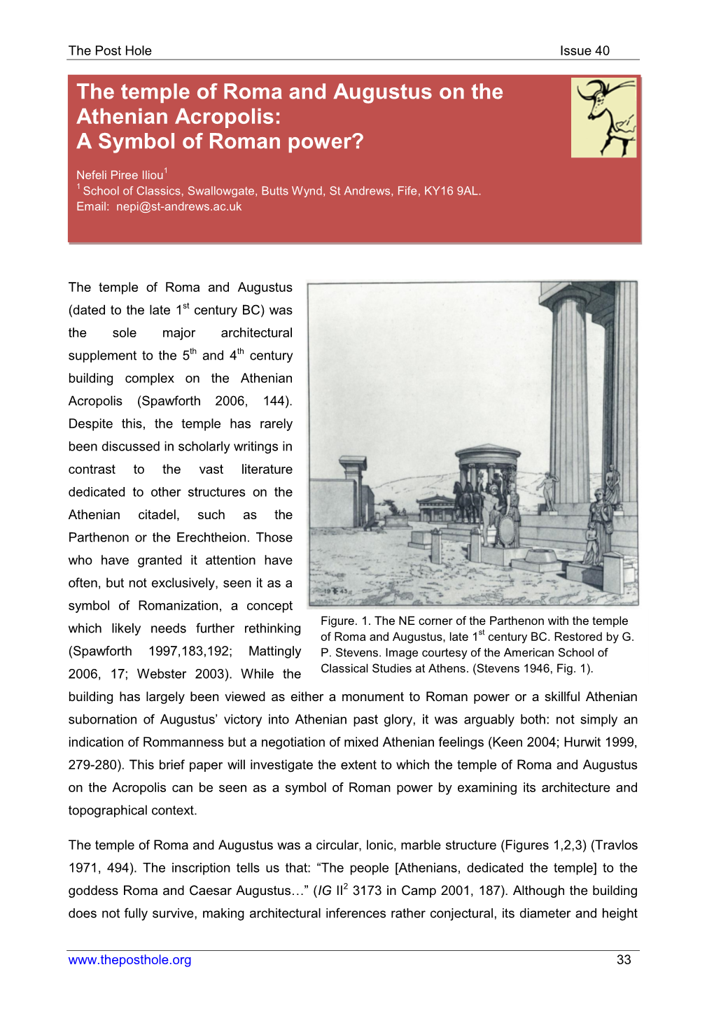 The Temple of Roma and Augustus on the Athenian Acropolis: a Symbol of Roman Power?