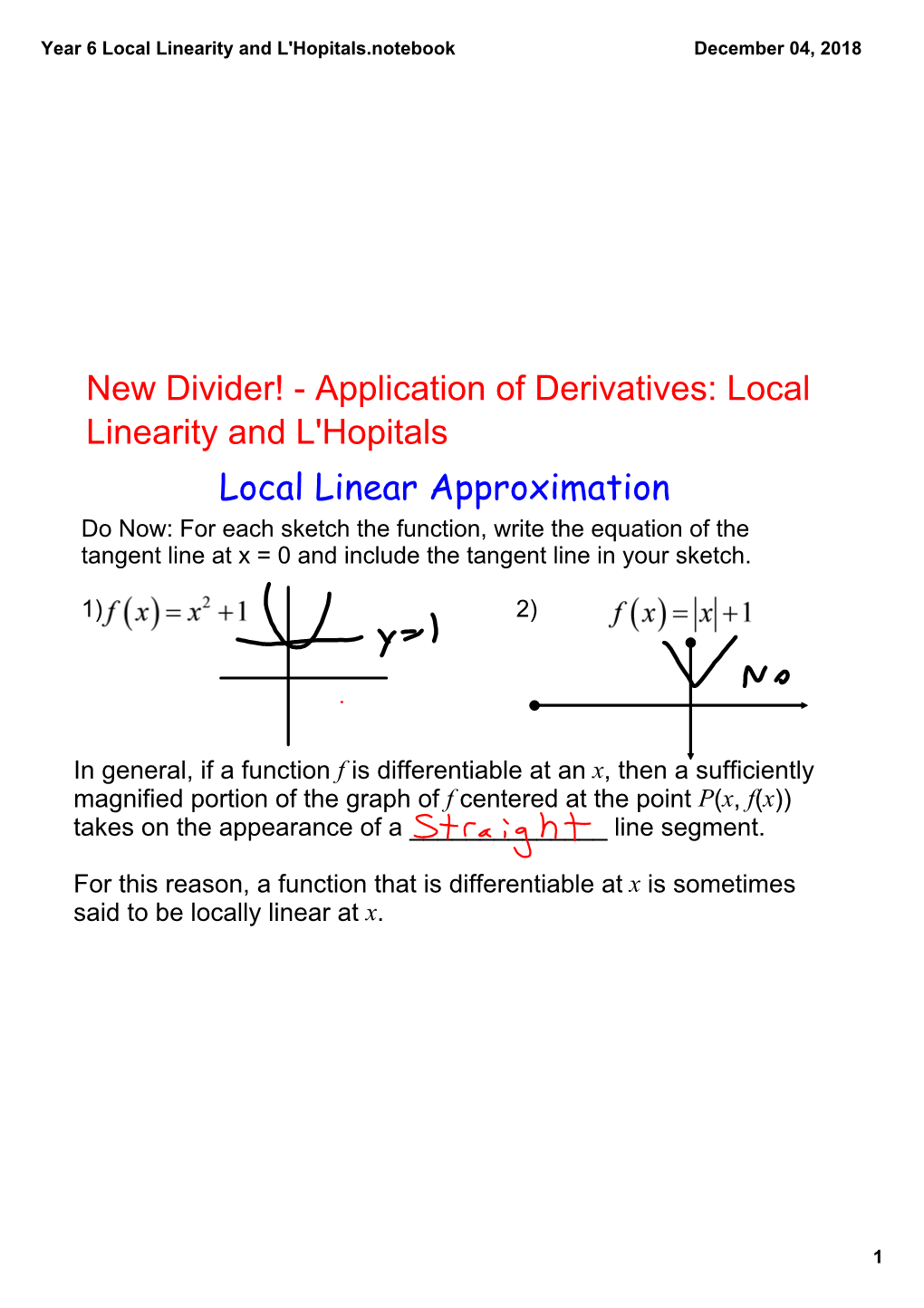 Year 6 Local Linearity and L'hopitals.Notebook December 04, 2018