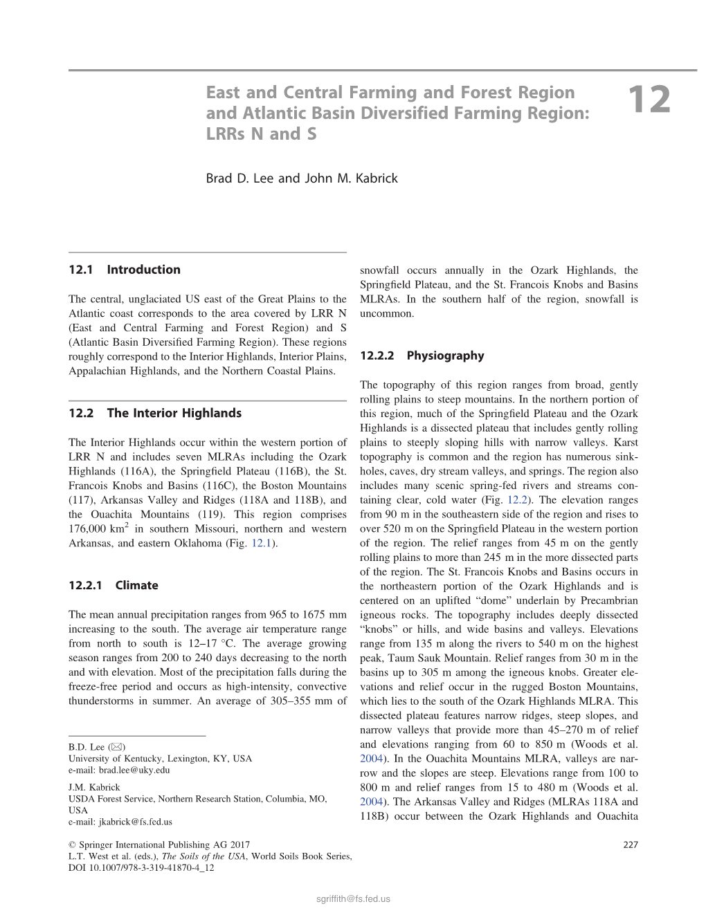 East and Central Farming and Forest Region and Atlantic Basin Diversified Farming Region: 12 Lrrs N and S