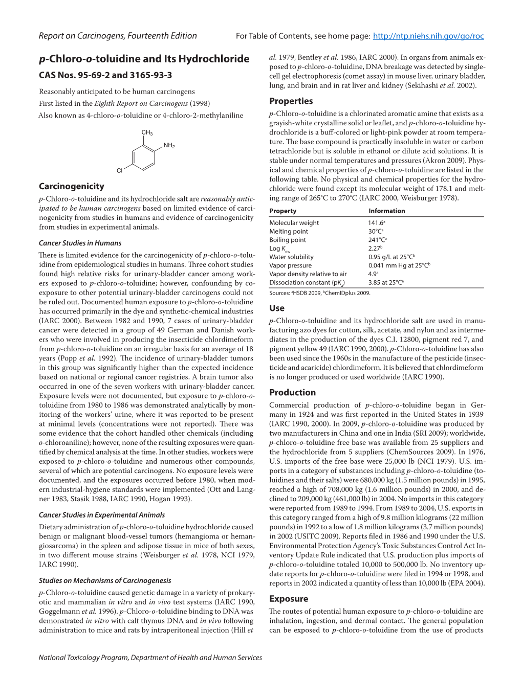 P-Chloro-O-Toluidine and Its Hydrochloride Al