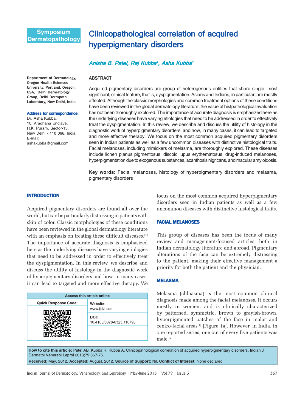 Clinicopathological Correlation of Acquired Hyperpigmentary Disorders