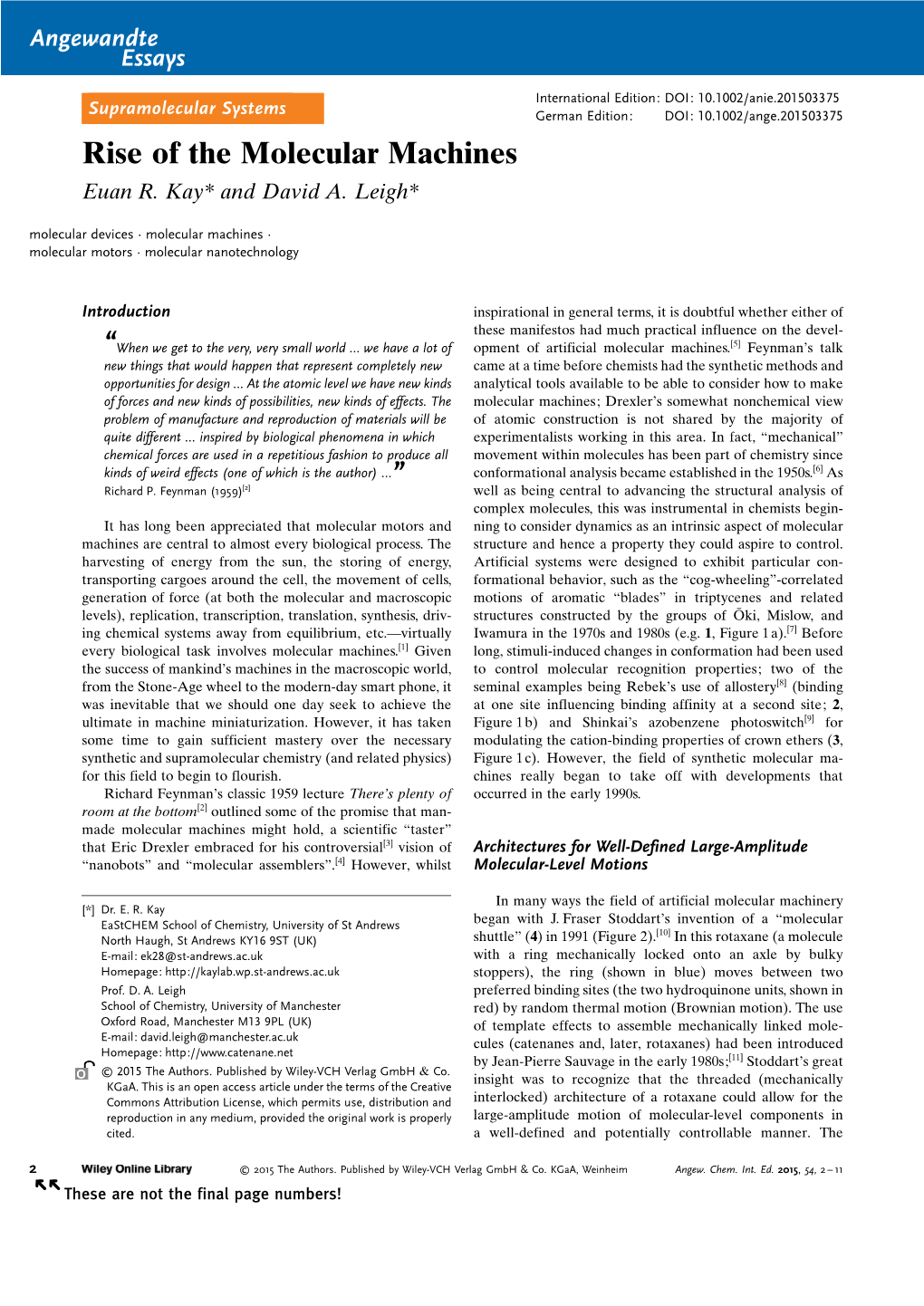 Rise of the Molecular Machines Euan R