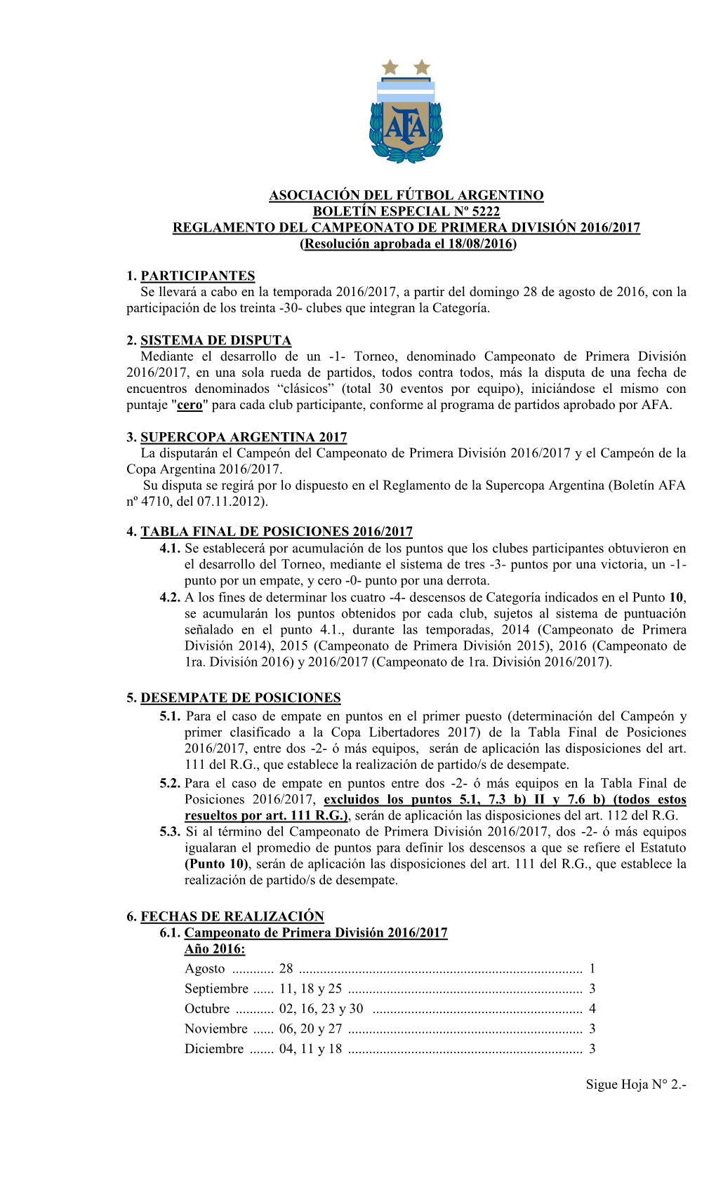 REGLAMENTO DEL CAMPEONATO DE PRIMERA DIVISIÓN 2016/2017 (Resolución Aprobada El 18/08/2016)