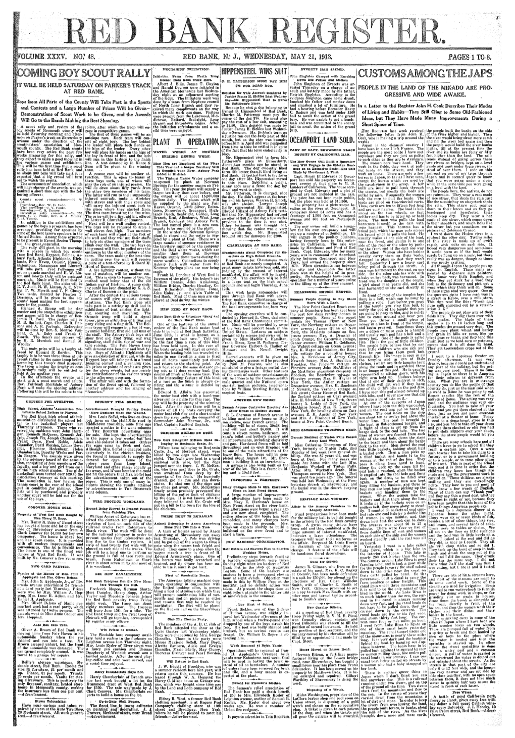 "OLUME XXXV. NO? 48. RED BANK, N.: JM Wbonisdaj, MAY 21, 1913