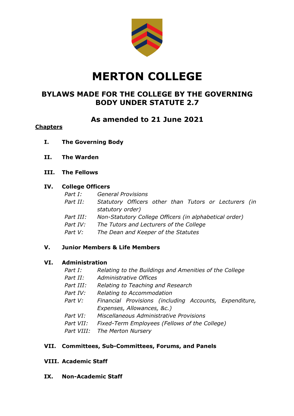 Merton College Bylaws As at 2021-06-21