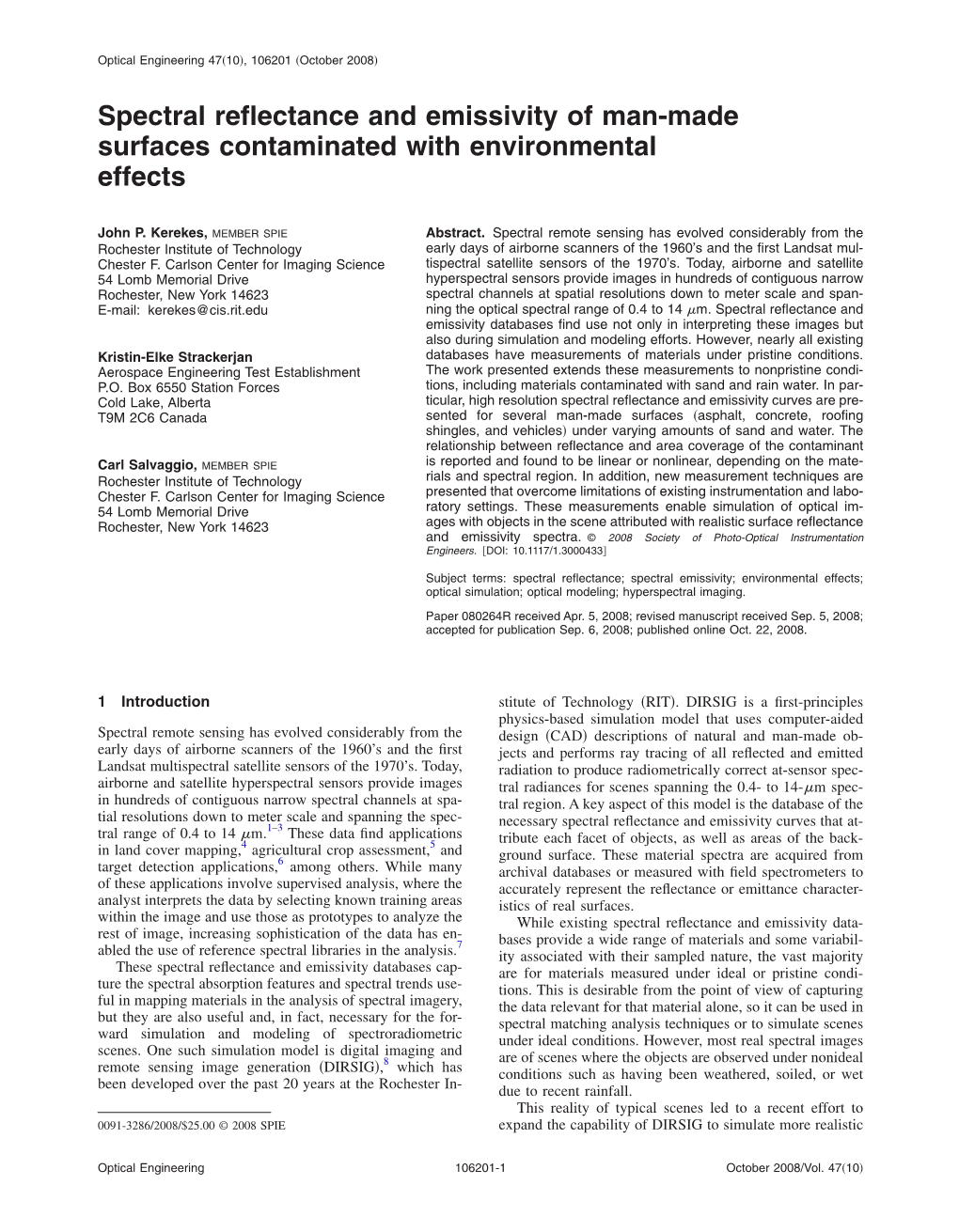 Spectral Reflectance and Emissivity of Man-Made Surfaces Contaminated with Environmental Effects