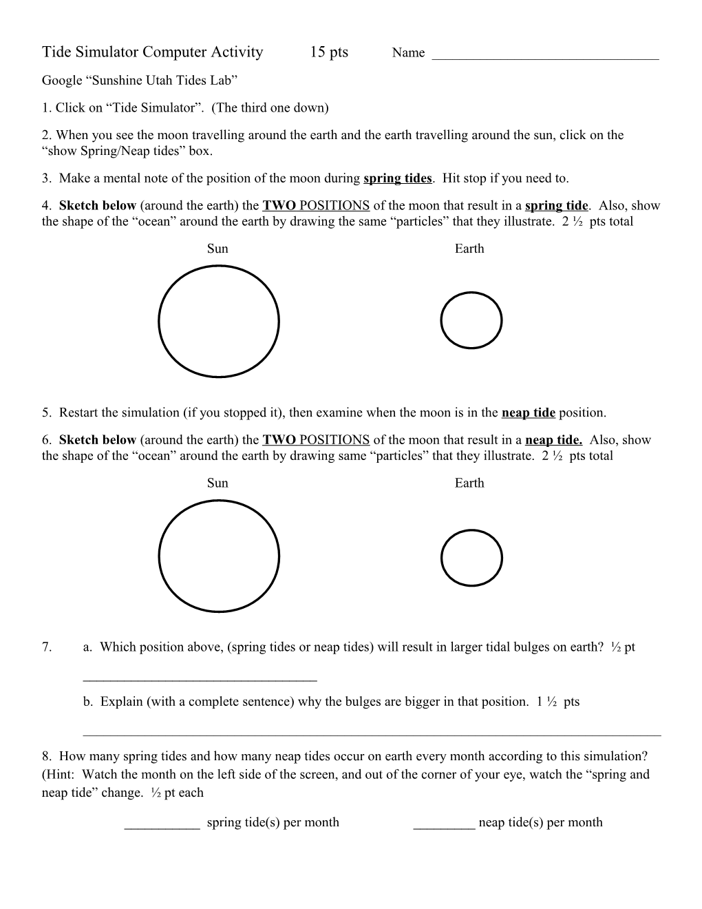 Tide Simulator Computer Activity 15 Pts Name ______