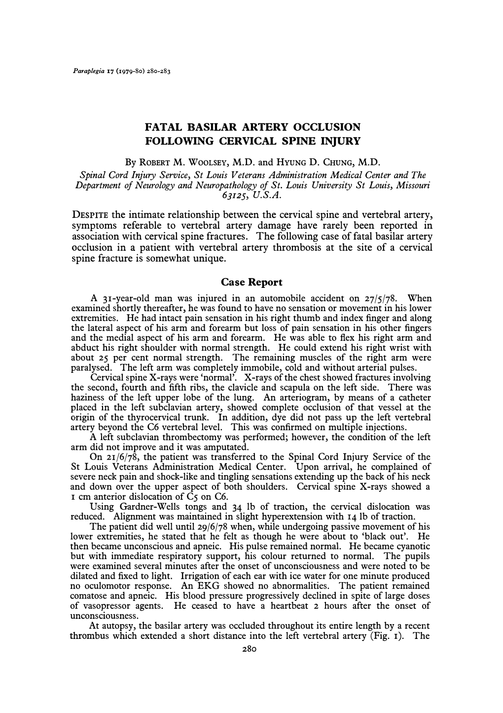 Fatal Basilar Artery Occlusion Following Cervical Spine Injury