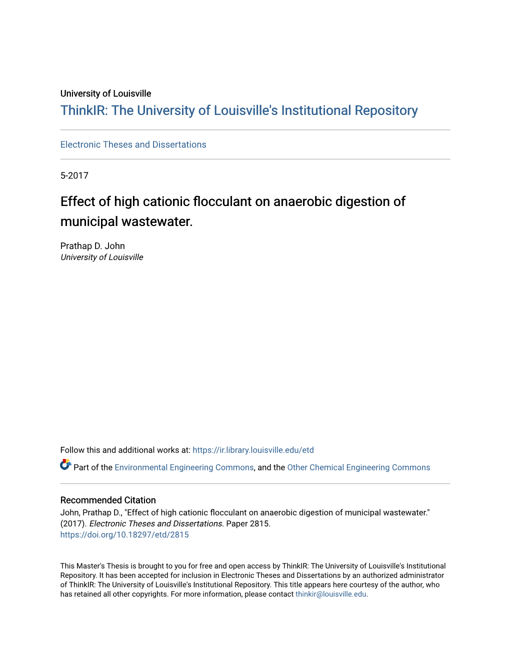 Effect of High Cationic Flocculant on Anaerobic Digestion of Municipal Wastewater