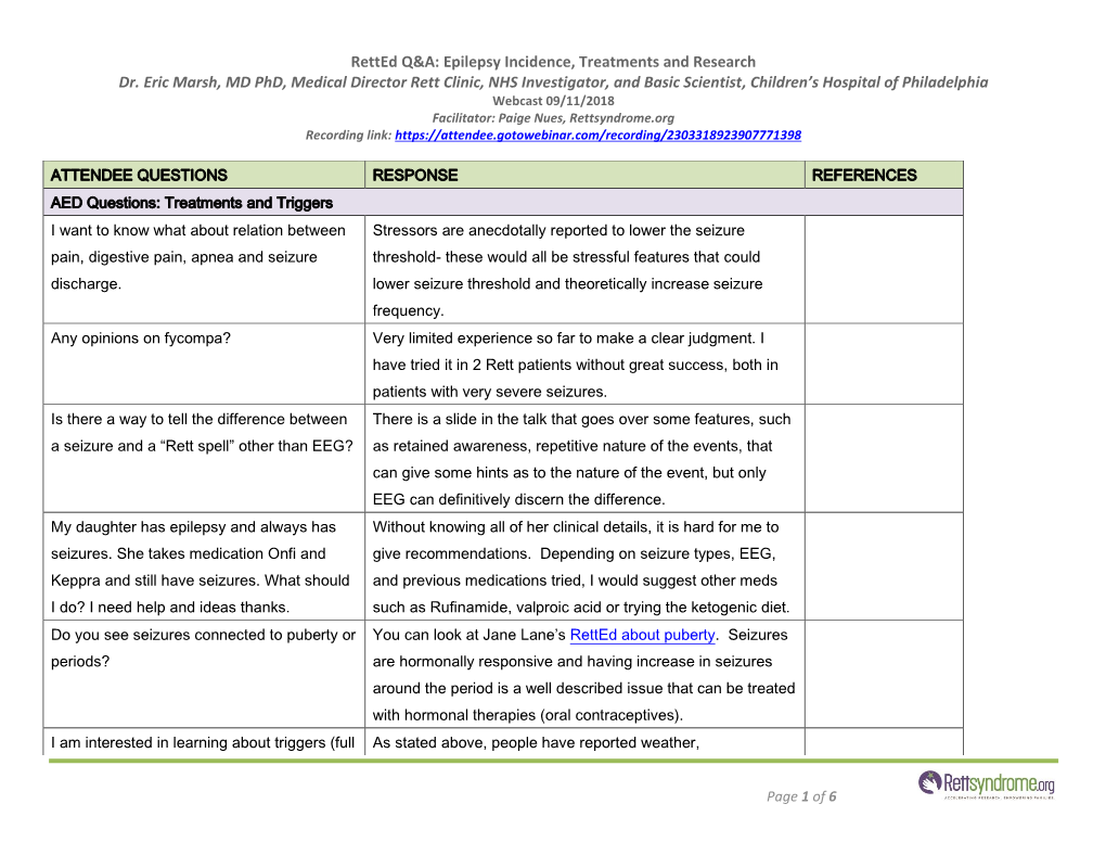 Retted Q&A: Epilepsy Incidence, Treatments and Research Dr. Eric