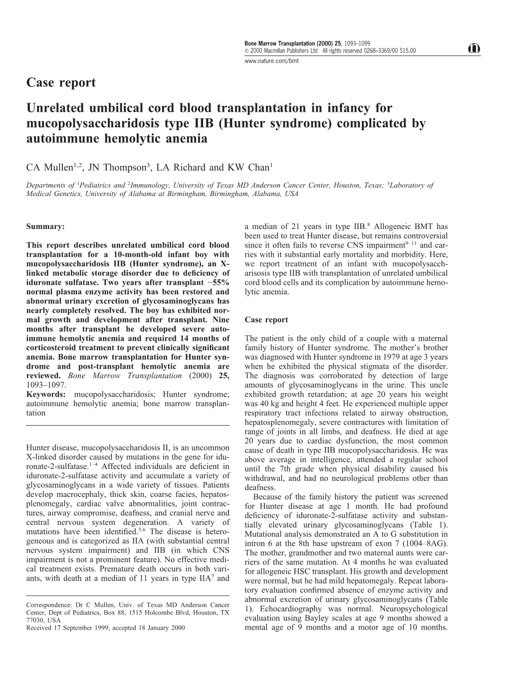 (Hunter Syndrome) Complicated by Autoimmune Hemolytic Anemia