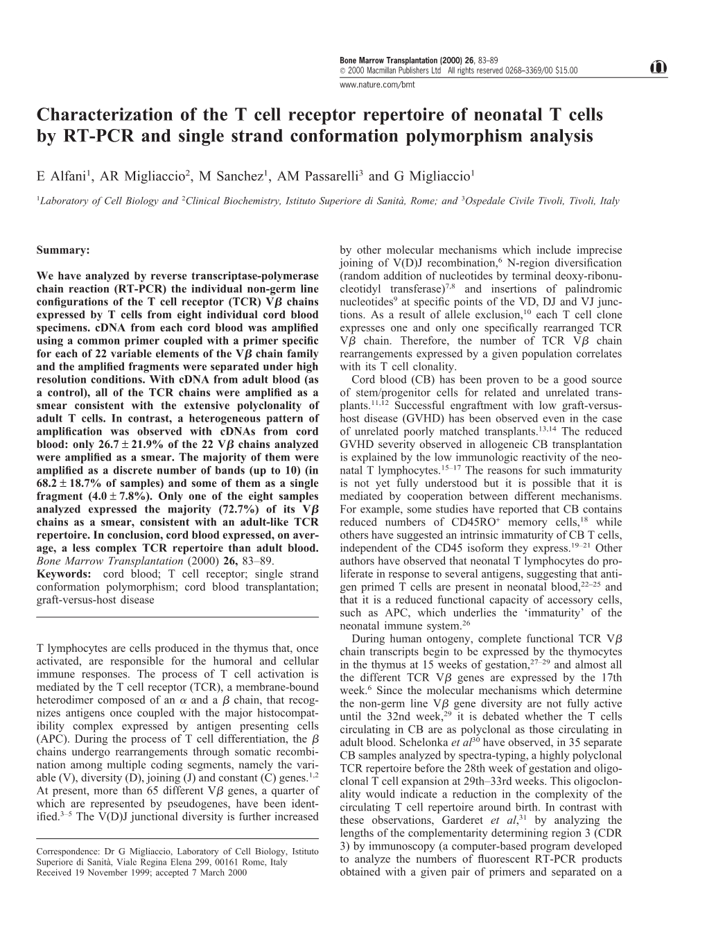 Characterization of the T Cell Receptor Repertoire of Neonatal T Cells by RT-PCR and Single Strand Conformation Polymorphism Analysis