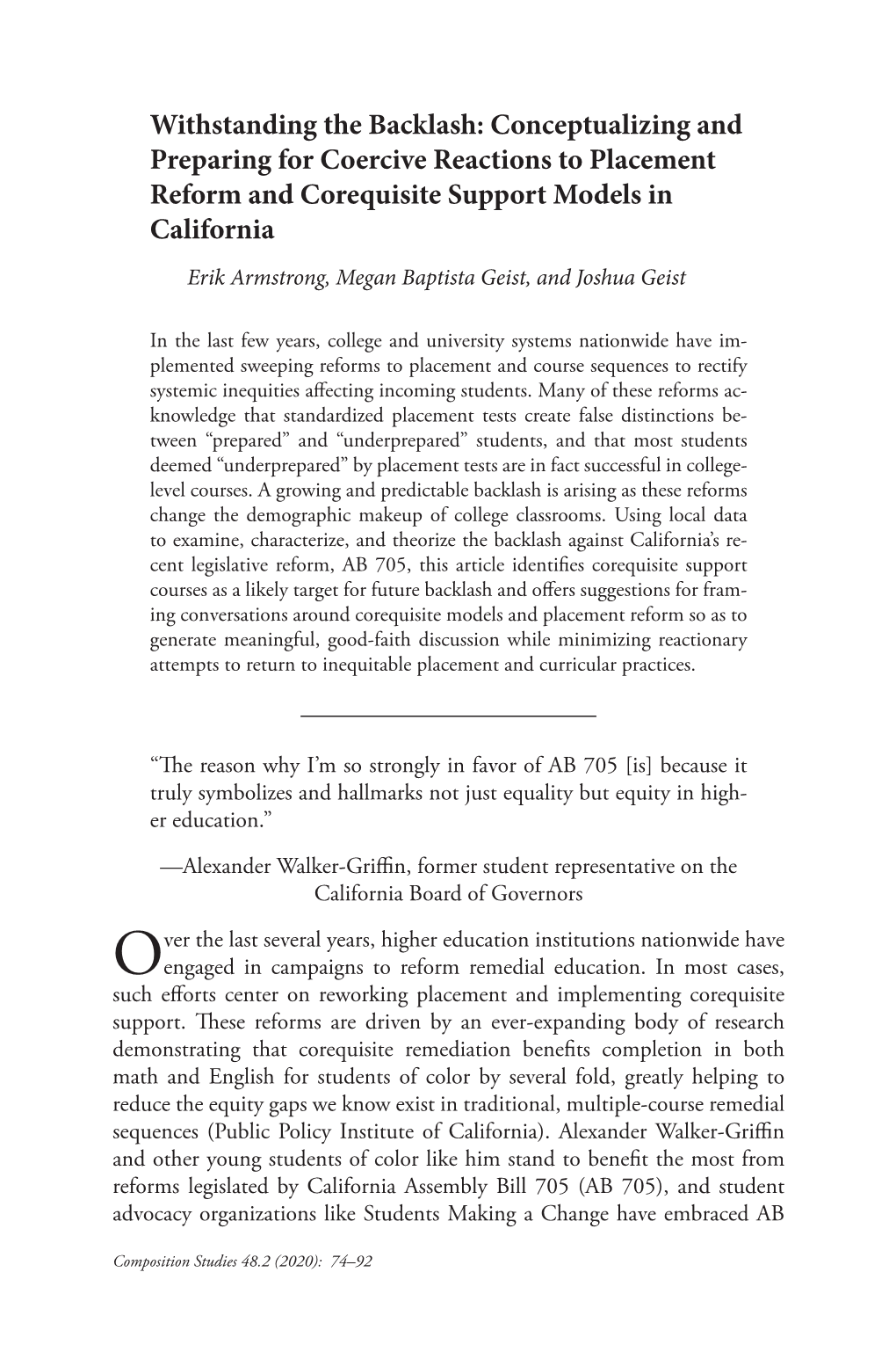 Composition Studies 48.2 (2020): 74–92 705 As a Transformative Opportunity for Black and Brown Students (Students Making a Change)