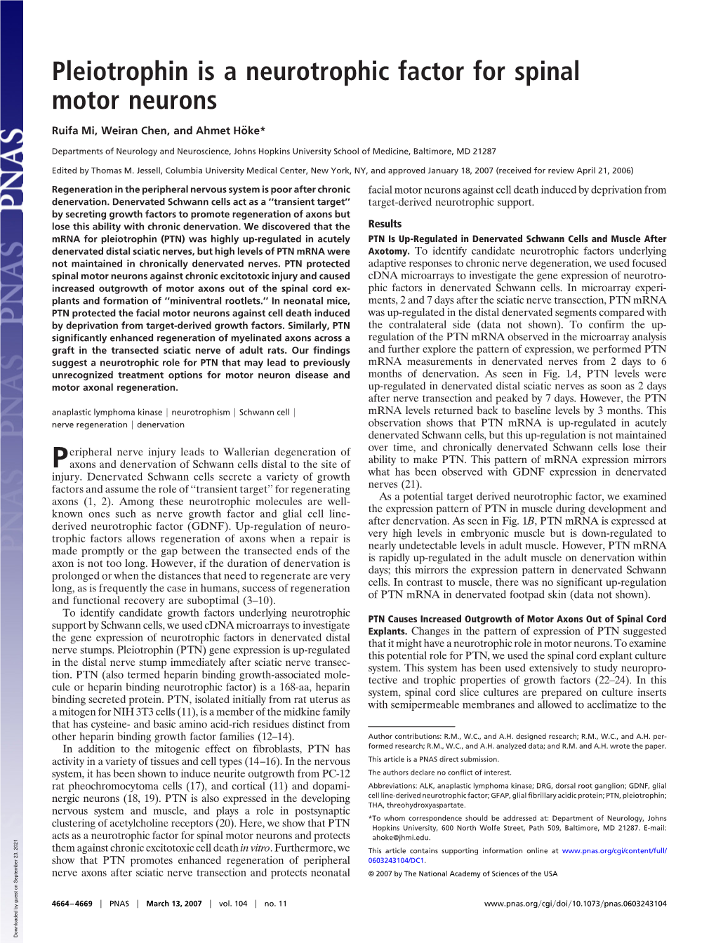 Pleiotrophin Is a Neurotrophic Factor for Spinal Motor Neurons