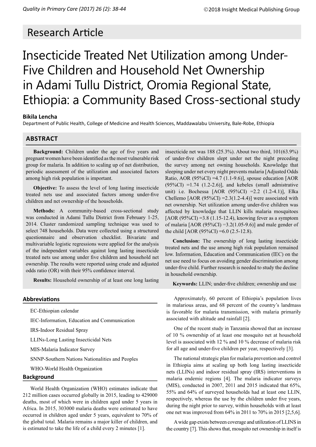 Insecticide Treated Net Utilization Among Under-Five Children And