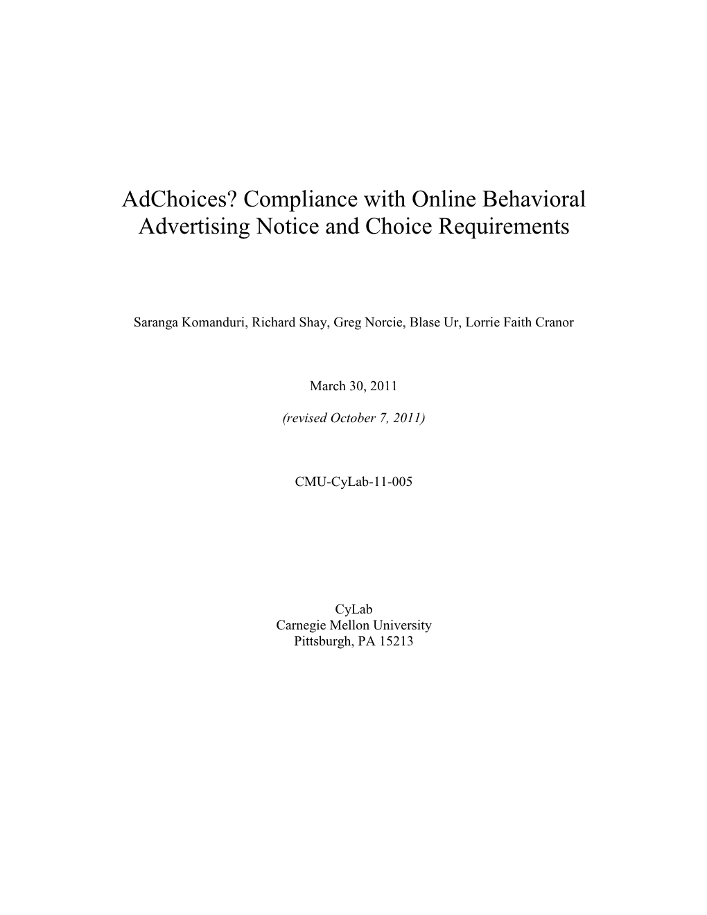 Adchoices? Compliance with Online Behavioral Advertising Notice and Choice Requirements