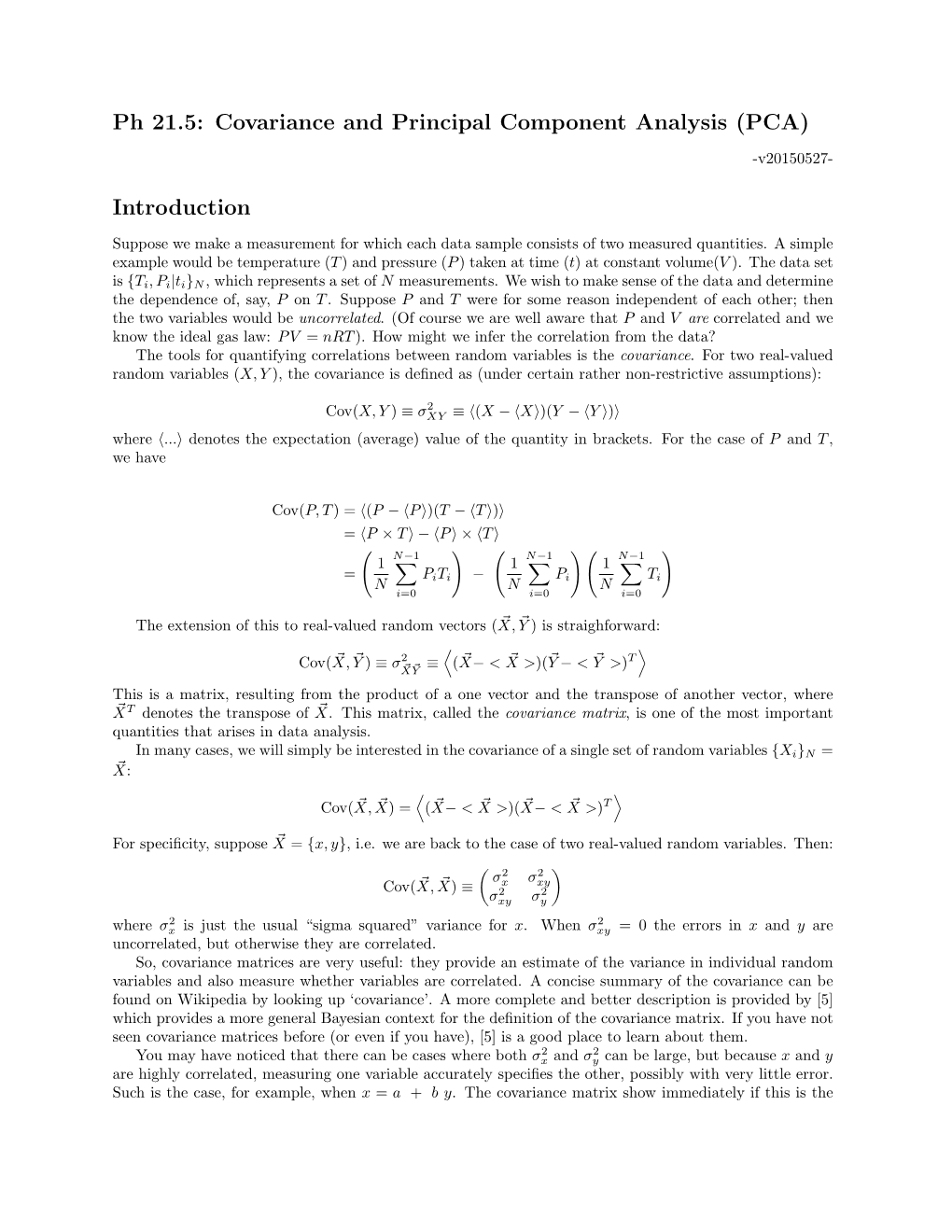 Ph 21.5: Covariance and Principal Component Analysis (PCA)