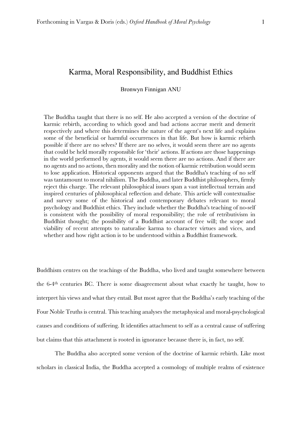 Finnigan Karma Moral Responsibility Buddhist Ethics