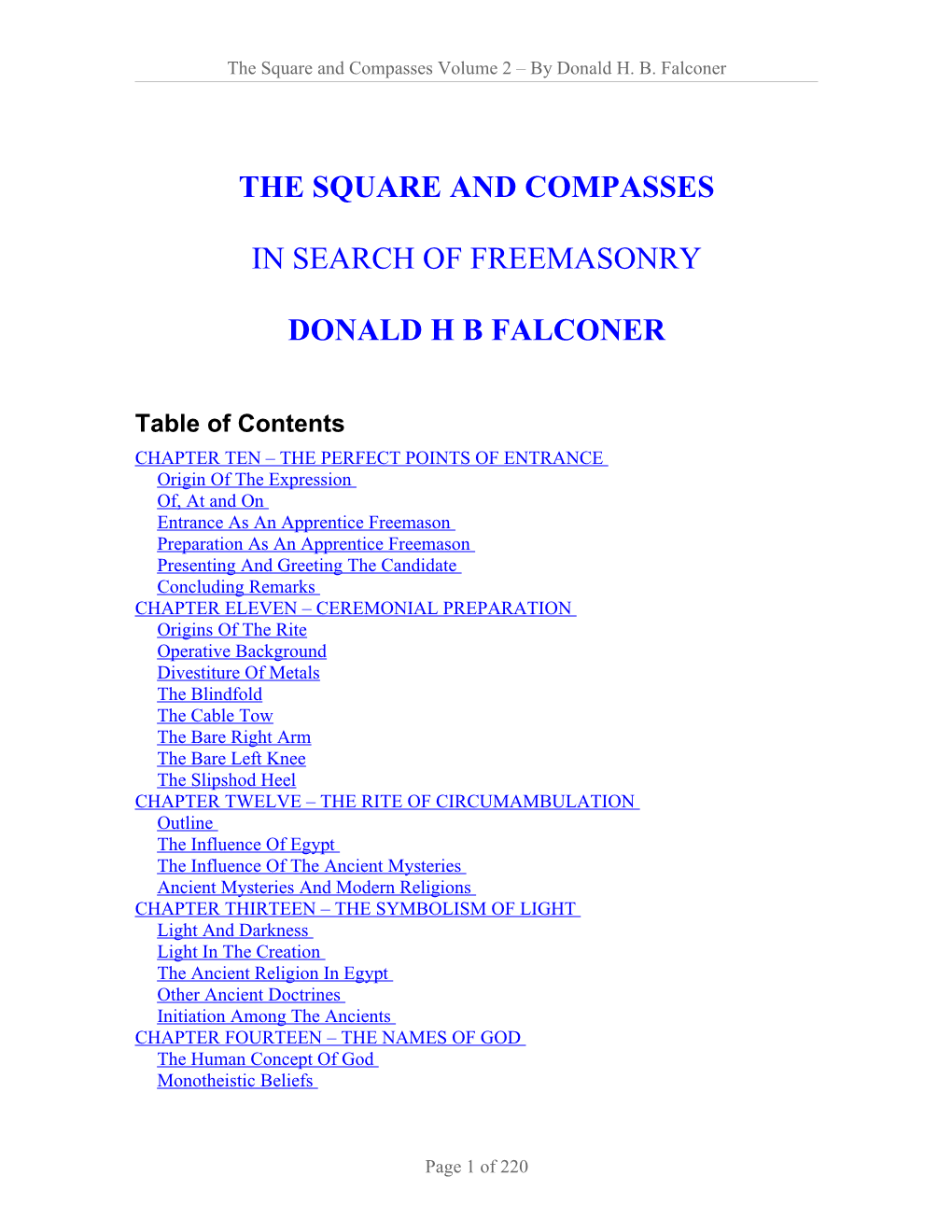 The Square and Compasses Volume 2 – by Donald H