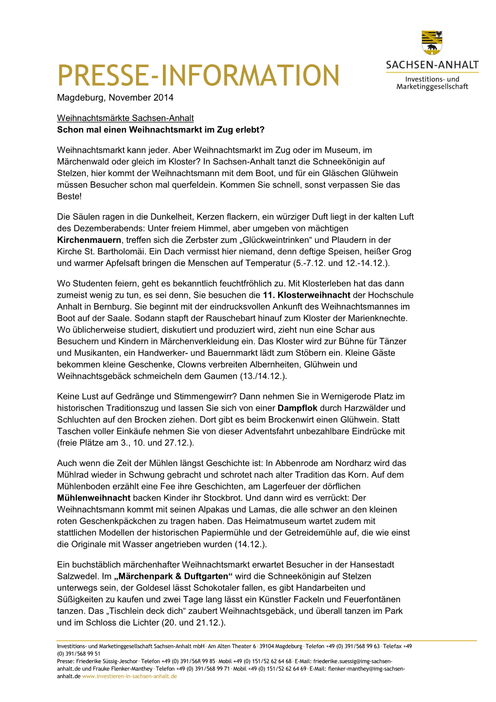 PRESSE-INFORMATION Magdeburg, November 2014