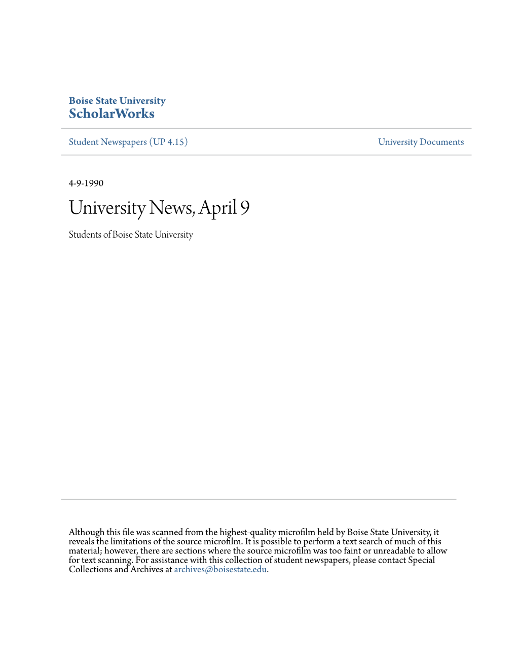 University News, April 9 Students of Boise State University