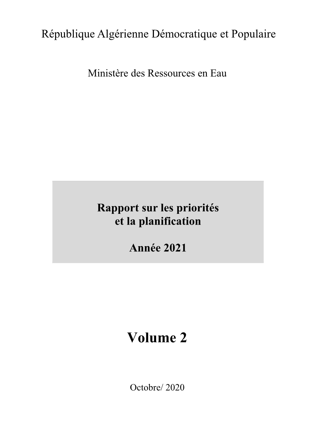 Rapport Sur Les Priorités Et La Planification Année 2021