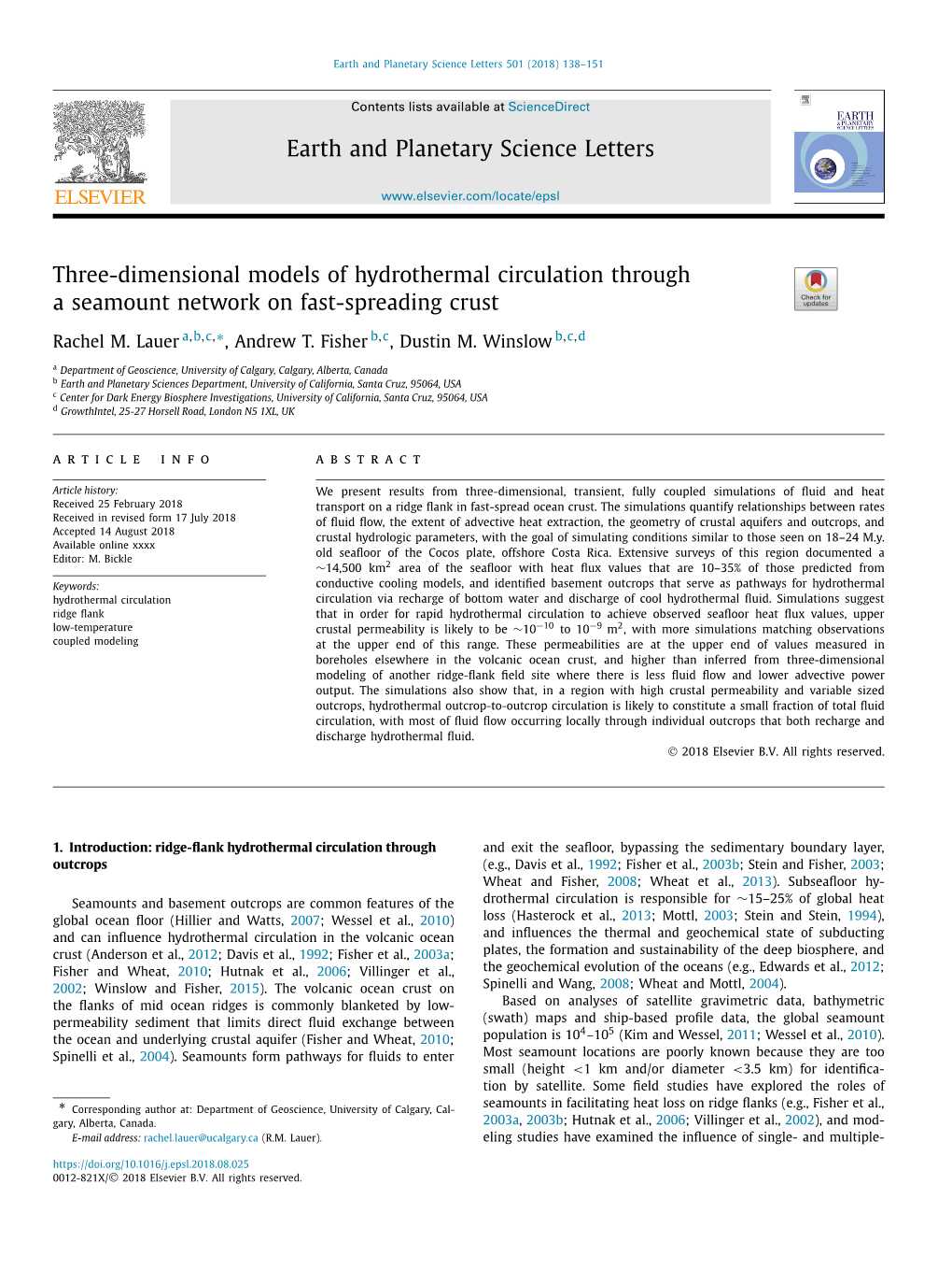 Three-Dimensional Models of Hydrothermal Circulation Through a Seamount Network on Fast-Spreading Crust ∗ Rachel M