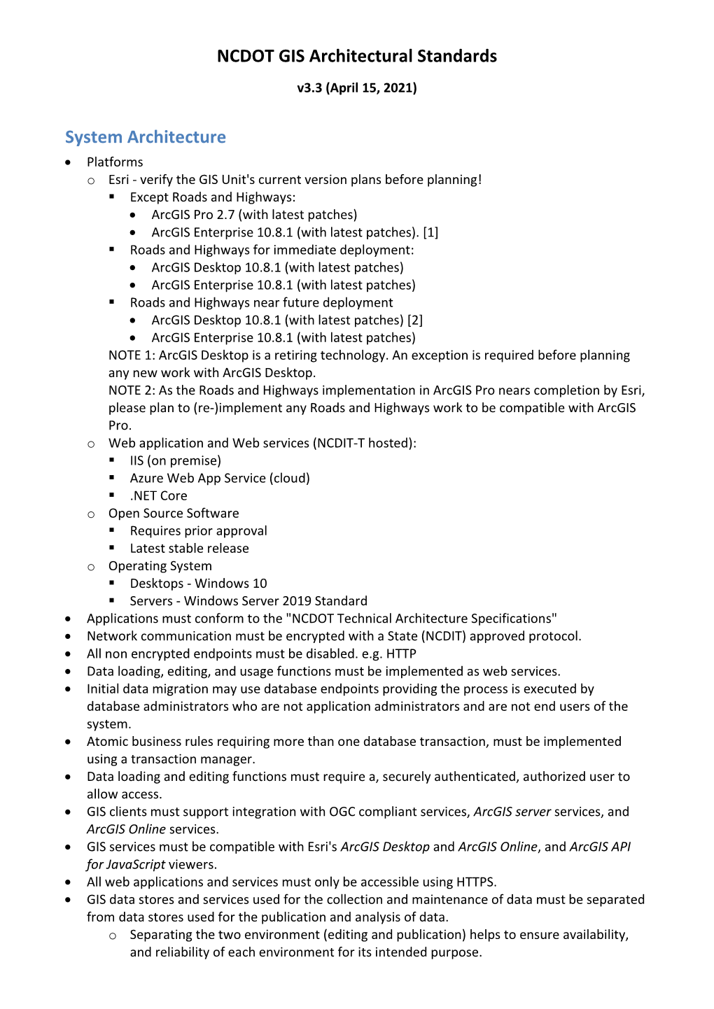 NCDOT GIS Architectural Standards