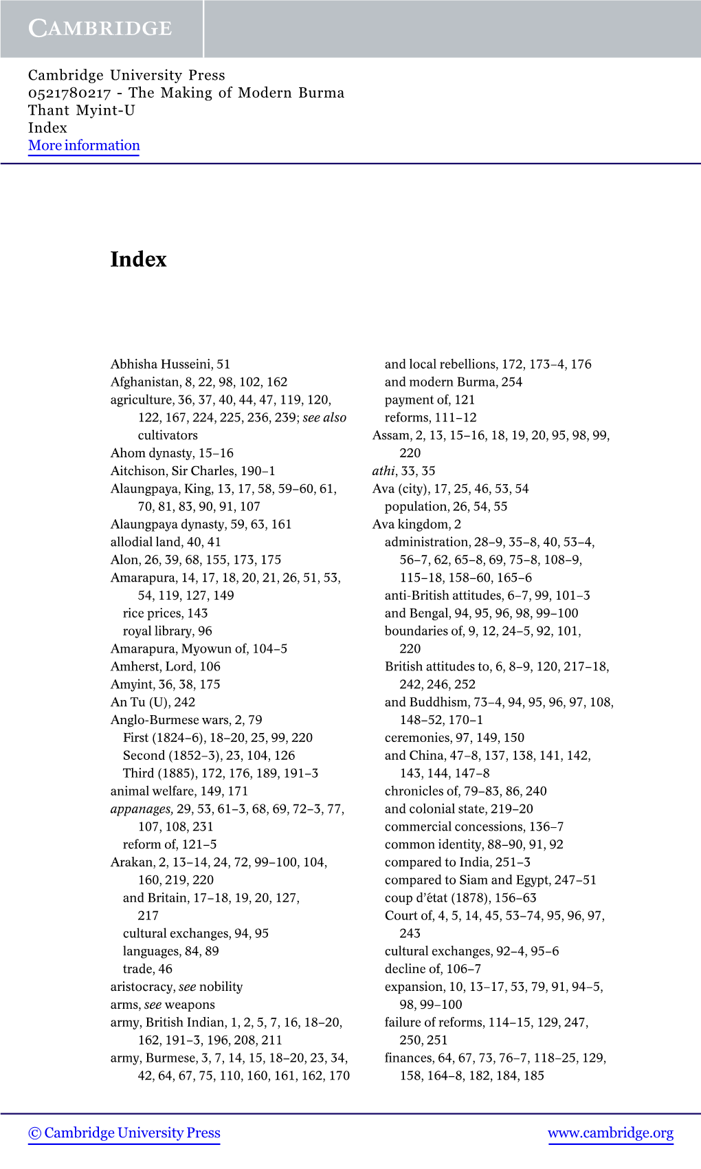 The Making of Modern Burma Thant Myint-U Index More Information