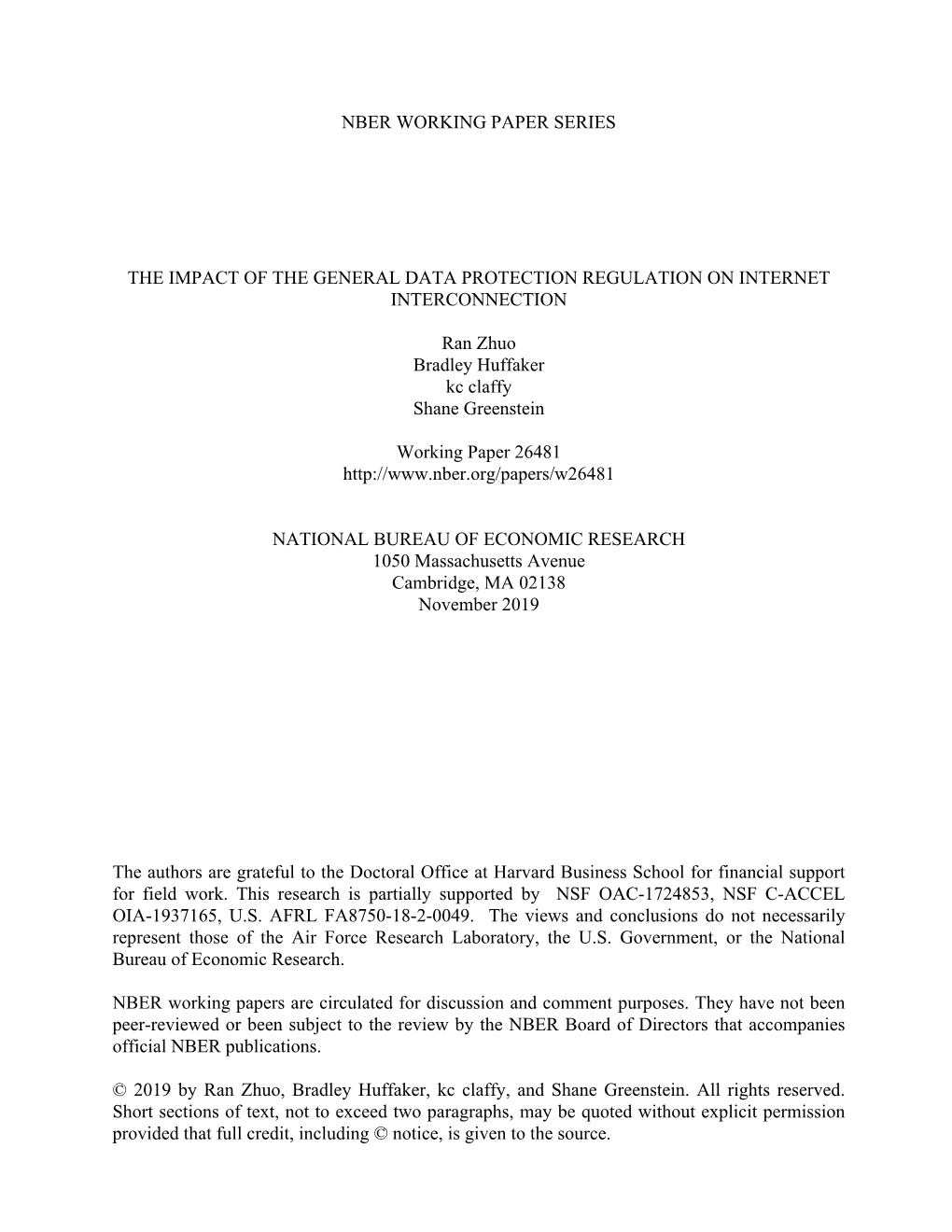 Nber Working Paper Series the Impact of the General