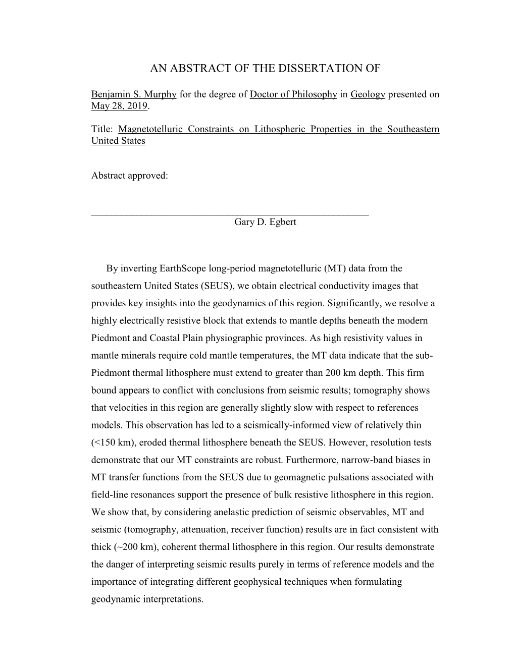 An Abstract of the Dissertation Of