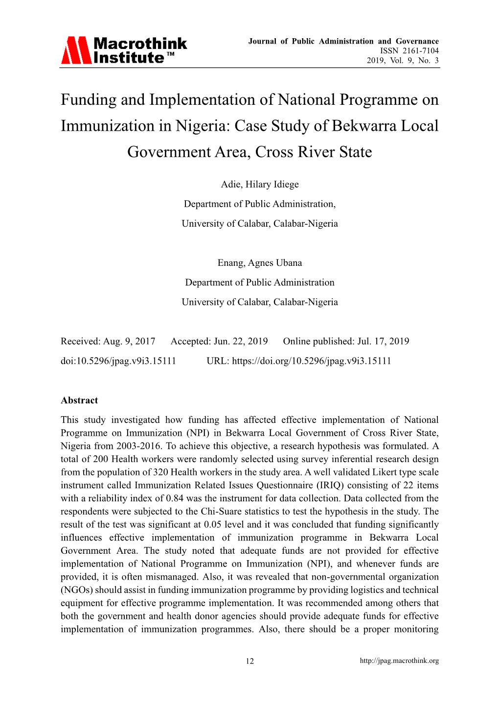 Case Study of Bekwarra Local Government Area, Cross River State