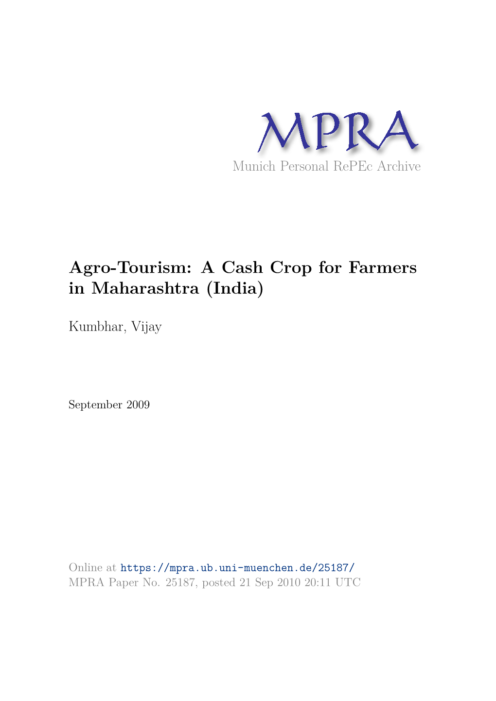 Agro-Tourism: a Cash Crop for Farmers in Maharashtra (India)